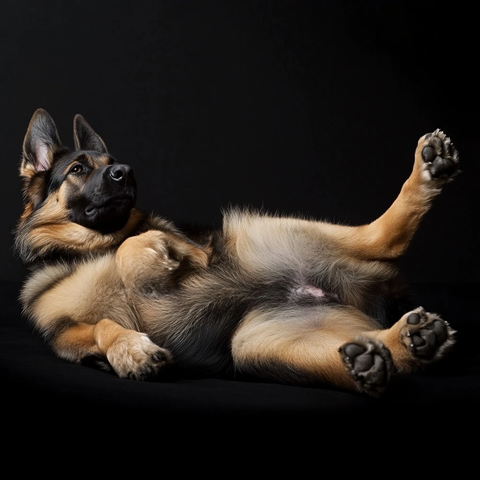 德国牧羊犬仰卧四肢伸展