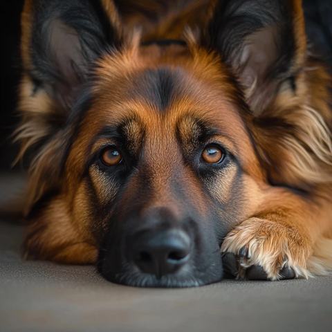 狗躺下注视相机