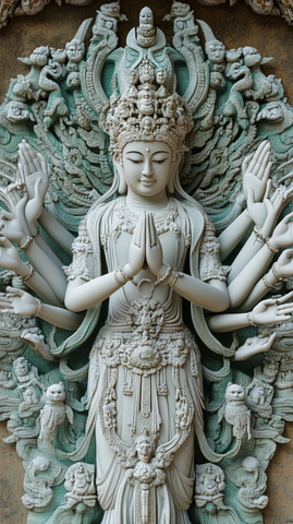 精美多臂佛像雕塑展现传统雕刻艺术