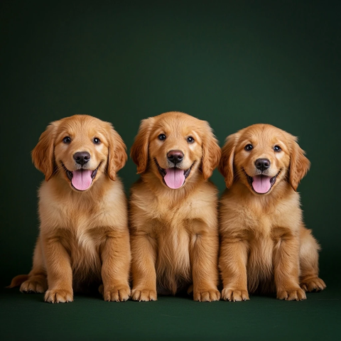 三只金毛幼犬欢乐吐舌