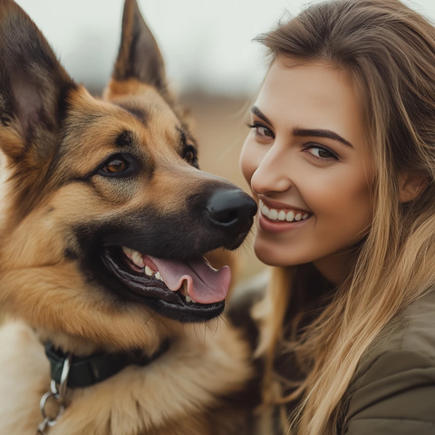 女性训练师指导狗狗行为