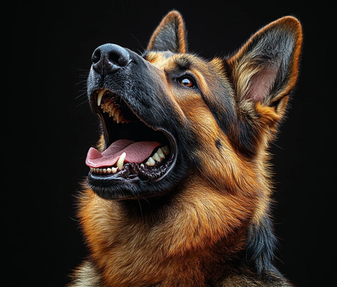 德国牧羊犬张嘴露牙侧面