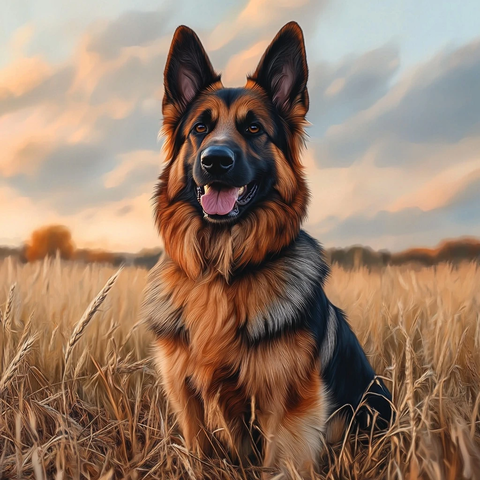 德国牧羊犬坐在草地