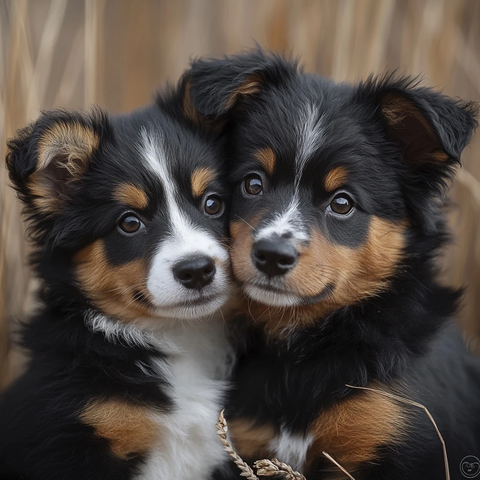 两只亲密的小狗