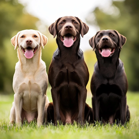 三色拉布拉多犬草地吐舌