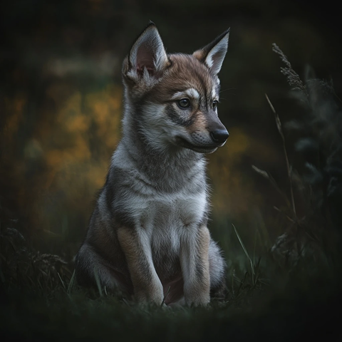 草原狼幼崽草地静坐