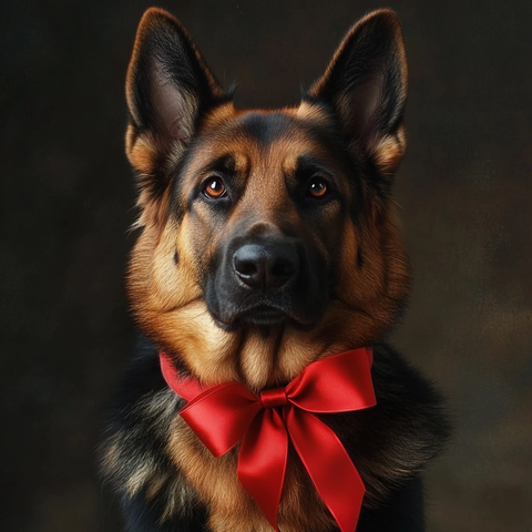 德国牧羊犬佩戴红色丝带项圈