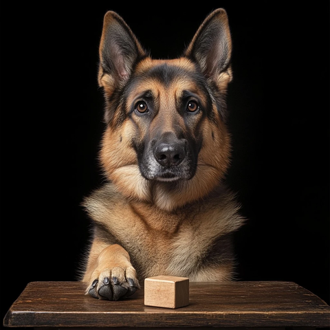 德国牧羊犬站立桌边凝视