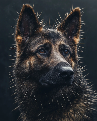 德国牧羊犬尖刺毛发特写