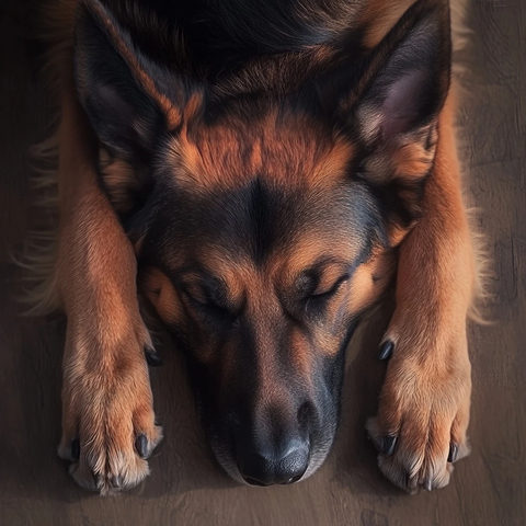 德国牧羊犬俯卧前爪睡觉