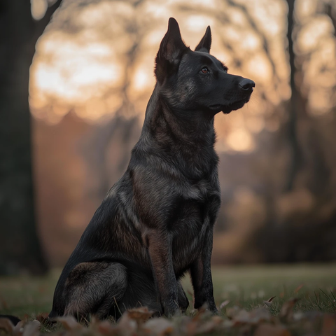 黑色斑纹荷兰牧羊犬坐姿