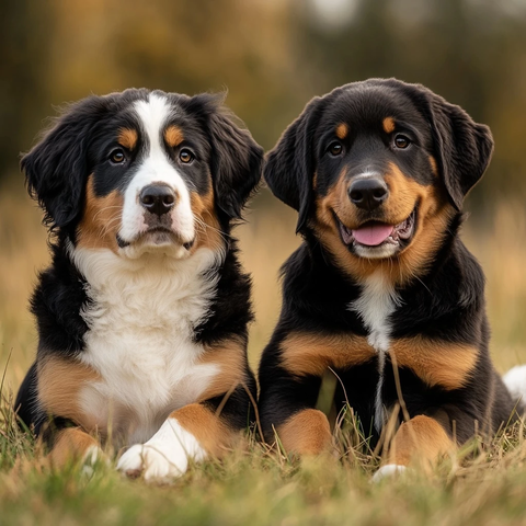 伯恩山犬与拉布拉多并排