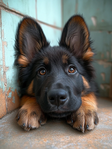 德国牧羊犬趴在浴室地板