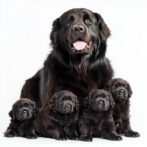 纽芬兰犬与幼崽