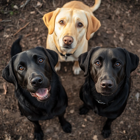 三只拉布拉多户外玩耍