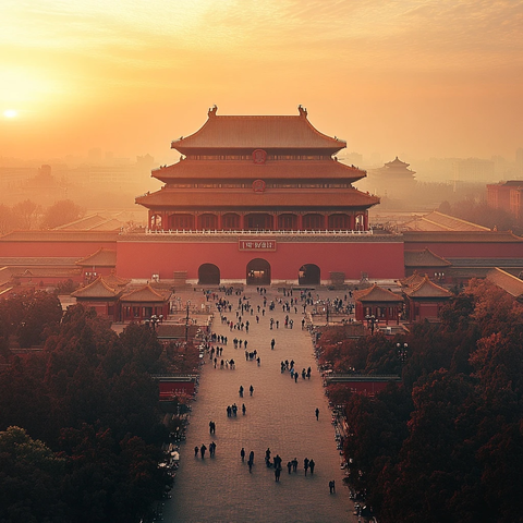 天安门鸟瞰全景展现热闹景象