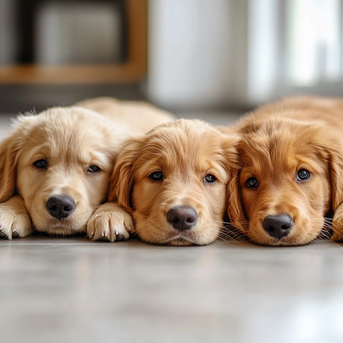 三只金毛犬幼犬趴卧