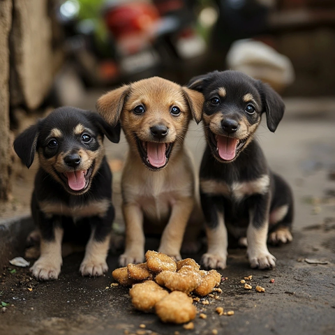 小狗街头享用食物