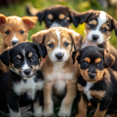 小狗玩耍集体看镜头