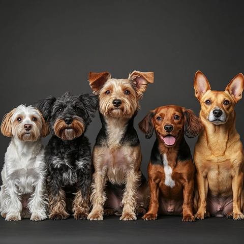 多种狗品种并排坐合影