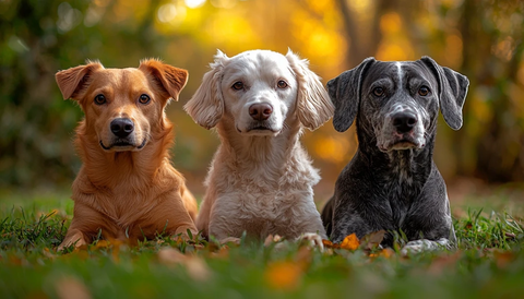 三只狗狗户外自然光拍摄