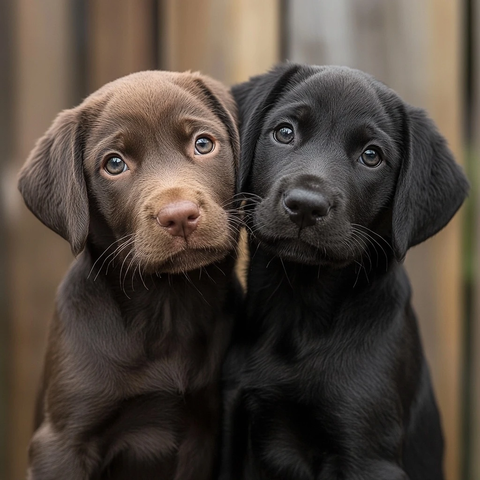 黑白拉布拉多幼犬相依