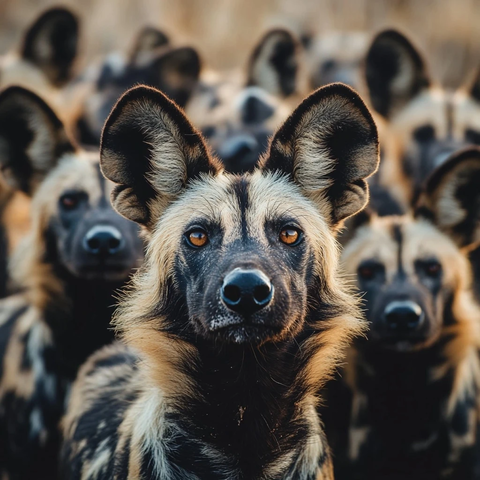非洲野狗群清晨光线