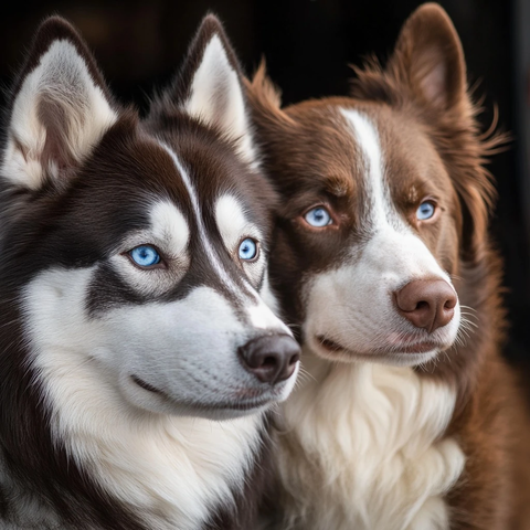 哈士奇与边境牧羊犬并排站立