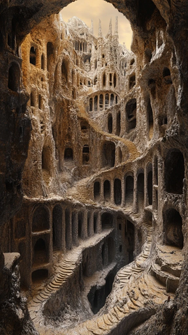 神秘的岩石建筑内部结构全景