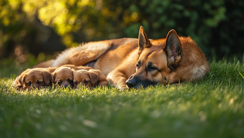 母狗与幼崽草地休息