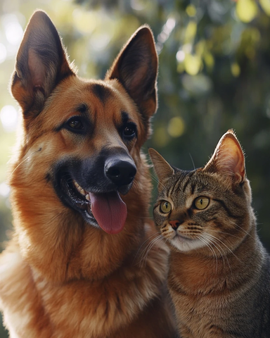 狗和猫户外合影