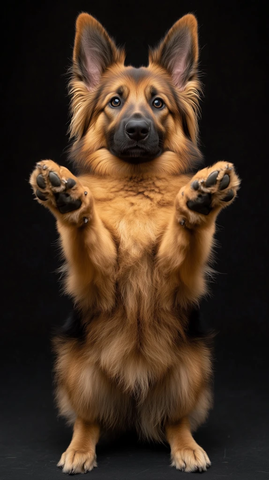 德国牧羊犬站立后腿展前爪