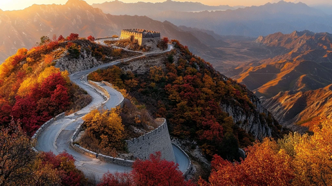 蜿蜒盘旋于山间的长城风景