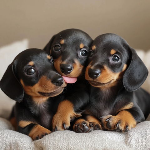 黑色杜宾犬幼犬躺卧与坐姿