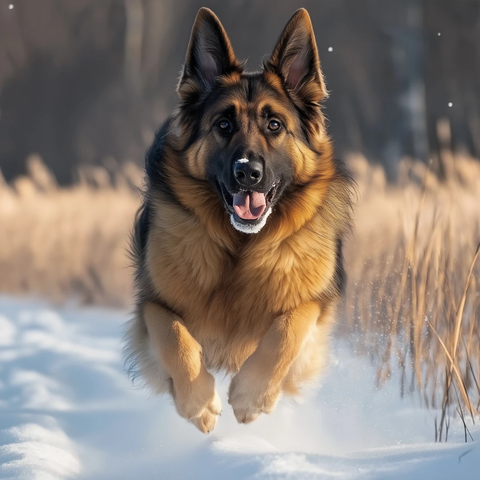 德国牧羊犬雪地奔跑