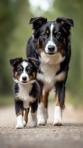 山犬与边境牧羊犬幼崽