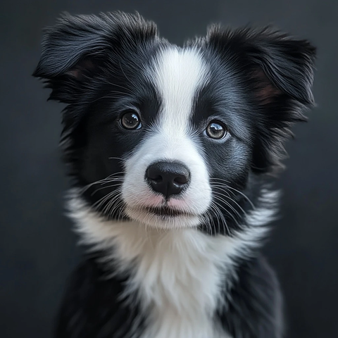 黑白边牧幼犬雪地疑惑表情