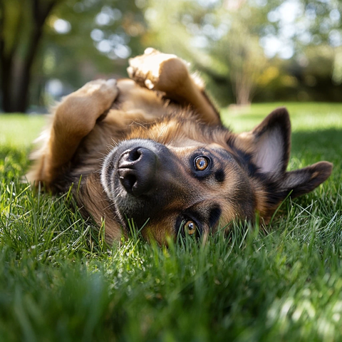 德国牧羊犬草地打滚