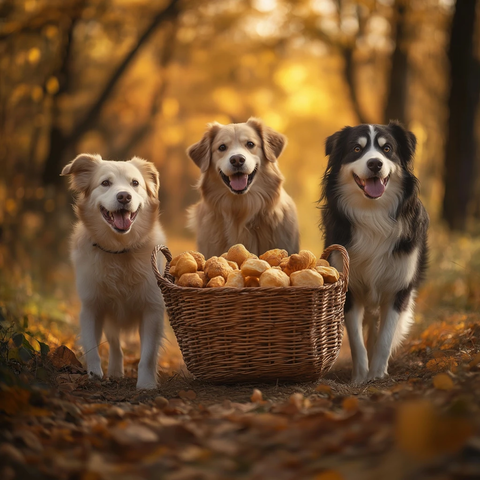 金秋森林与三只狗狗的午后