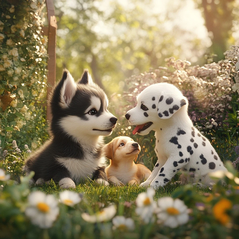 哈士奇与德国牧羊犬玩耍