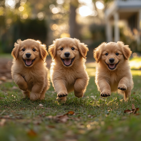 三只小狗草地玩耍