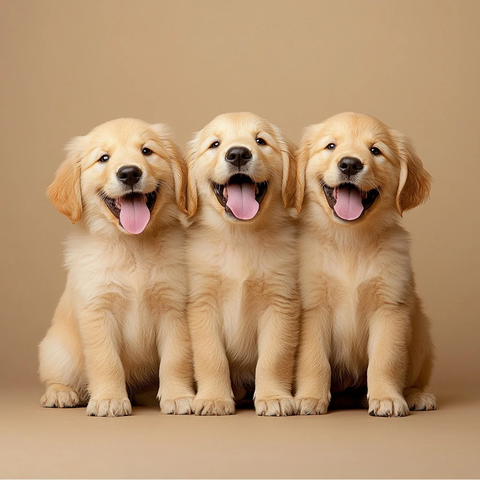 三只金毛幼犬吐舌欢快