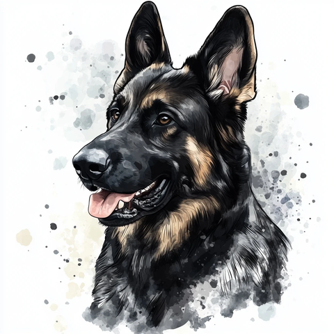 水彩德国牧羊犬轮廓