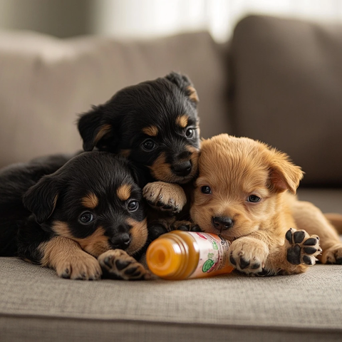 小狗玩瓶子叠叠乐