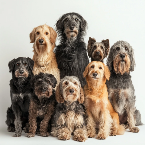 不同年龄品种的狗坐姿