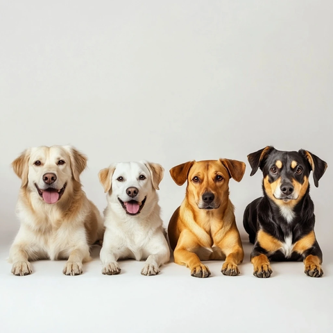 四只真实狗狗白背景