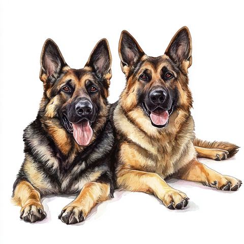 两只德国牧羊犬躺卧