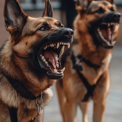 两只狗互吠露齿外景