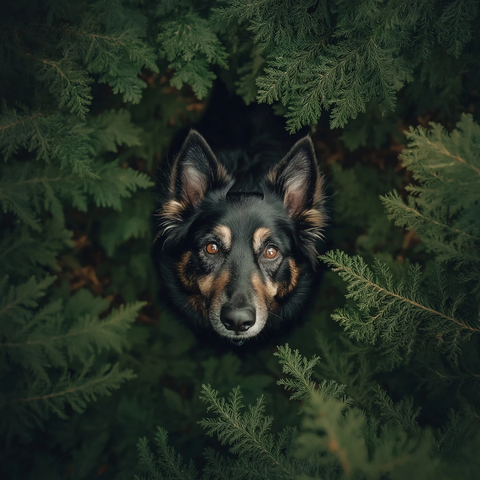 森林中的狗俯视图