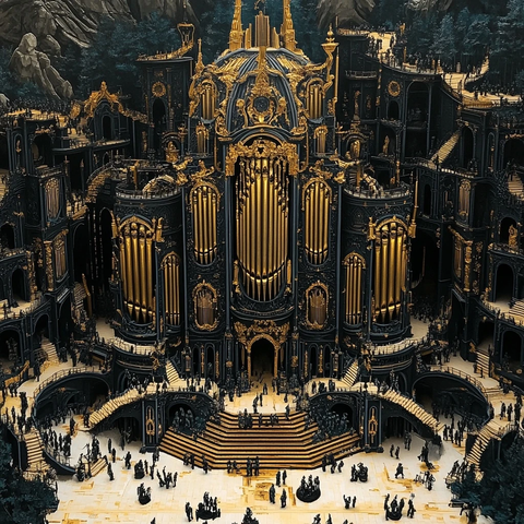 华丽壮观的金色管风琴大型建筑全景